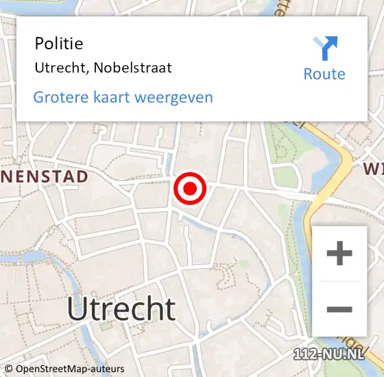 Locatie op kaart van de 112 melding: Politie Utrecht, Nobelstraat op 19 oktober 2022 00:33