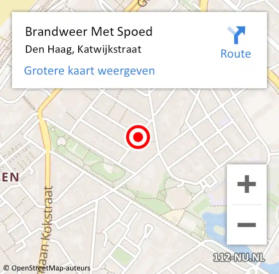 Locatie op kaart van de 112 melding: Brandweer Met Spoed Naar Den Haag, Katwijkstraat op 19 oktober 2022 00:34