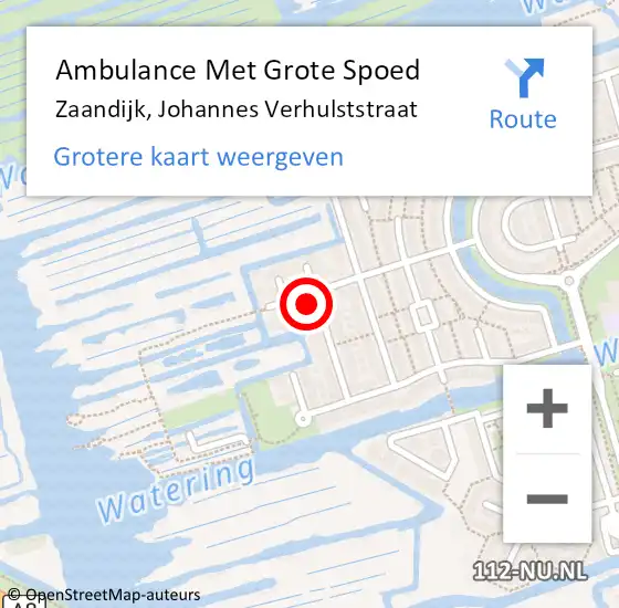 Locatie op kaart van de 112 melding: Ambulance Met Grote Spoed Naar Zaandijk, Johannes Verhulststraat op 19 oktober 2022 01:03
