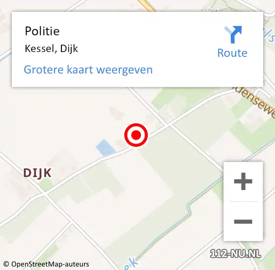 Locatie op kaart van de 112 melding: Politie Kessel, Dijk op 19 oktober 2022 01:31