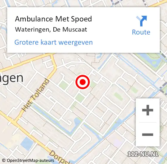 Locatie op kaart van de 112 melding: Ambulance Met Spoed Naar Wateringen, De Muscaat op 19 oktober 2022 02:28