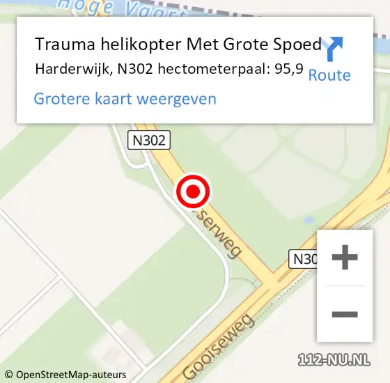 Locatie op kaart van de 112 melding: Trauma helikopter Met Grote Spoed Naar Harderwijk, N302 hectometerpaal: 95,9 op 19 oktober 2022 03:02