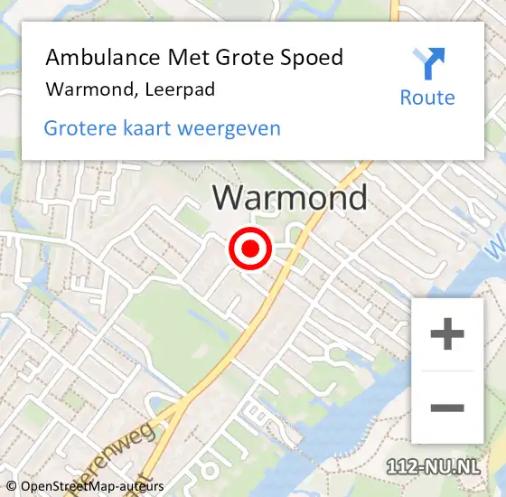 Locatie op kaart van de 112 melding: Ambulance Met Grote Spoed Naar Warmond, Leerpad op 19 oktober 2022 03:04