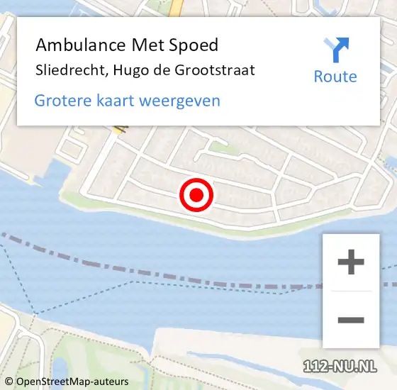 Locatie op kaart van de 112 melding: Ambulance Met Spoed Naar Sliedrecht, Hugo de Grootstraat op 19 oktober 2022 03:04