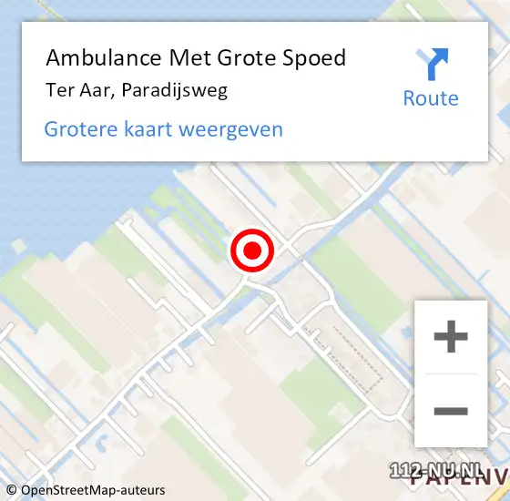 Locatie op kaart van de 112 melding: Ambulance Met Grote Spoed Naar Ter Aar, Paradijsweg op 19 oktober 2022 03:13