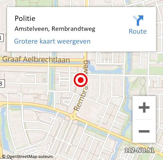 Locatie op kaart van de 112 melding: Politie Amstelveen, Rembrandtweg op 19 oktober 2022 03:36