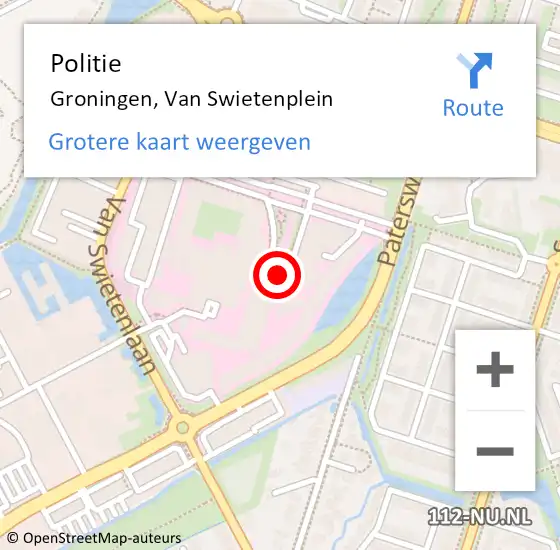 Locatie op kaart van de 112 melding: Politie Groningen, Van Swietenplein op 19 oktober 2022 04:21