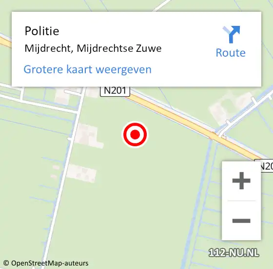 Locatie op kaart van de 112 melding: Politie Mijdrecht, Mijdrechtse Zuwe op 19 oktober 2022 05:51