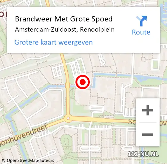 Locatie op kaart van de 112 melding: Brandweer Met Grote Spoed Naar Amsterdam-Zuidoost, Renooiplein op 19 oktober 2022 05:56