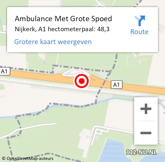 Locatie op kaart van de 112 melding: Ambulance Met Grote Spoed Naar Nijkerk, A1 hectometerpaal: 48,3 op 19 oktober 2022 07:12