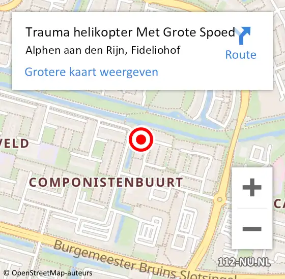 Locatie op kaart van de 112 melding: Trauma helikopter Met Grote Spoed Naar Alphen aan den Rijn, Fideliohof op 19 oktober 2022 07:28