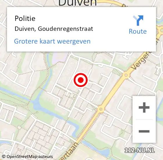 Locatie op kaart van de 112 melding: Politie Duiven, Goudenregenstraat op 19 oktober 2022 07:58