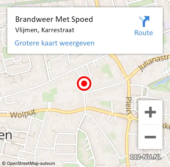 Locatie op kaart van de 112 melding: Brandweer Met Spoed Naar Vlijmen, Karrestraat op 19 oktober 2022 08:47