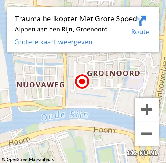 Locatie op kaart van de 112 melding: Trauma helikopter Met Grote Spoed Naar Alphen aan den Rijn, Groenoord op 19 oktober 2022 08:54