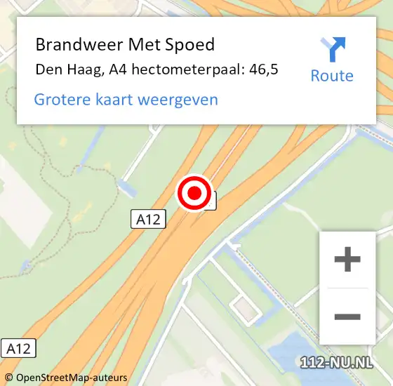 Locatie op kaart van de 112 melding: Brandweer Met Spoed Naar Den Haag, A4 hectometerpaal: 46,5 op 19 oktober 2022 08:56