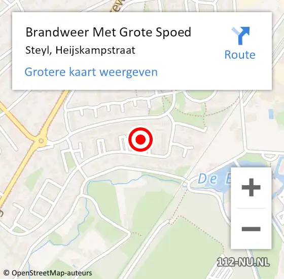 Locatie op kaart van de 112 melding: Brandweer Met Grote Spoed Naar Steyl, Heijskampstraat op 19 oktober 2022 09:08