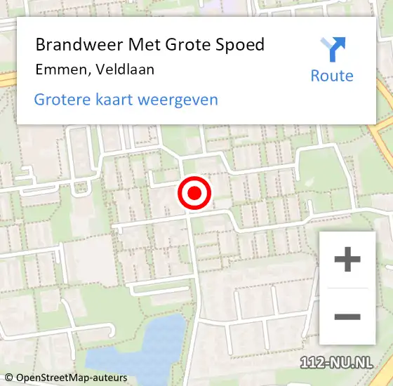 Locatie op kaart van de 112 melding: Brandweer Met Grote Spoed Naar Emmen, Veldlaan op 19 oktober 2022 09:22