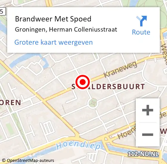 Locatie op kaart van de 112 melding: Brandweer Met Spoed Naar Groningen, Herman Colleniusstraat op 2 augustus 2014 00:02