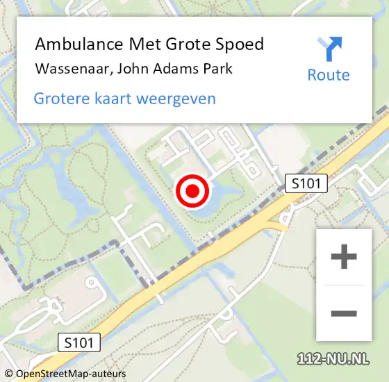 Locatie op kaart van de 112 melding: Ambulance Met Grote Spoed Naar Wassenaar, John Adams Park op 19 oktober 2022 10:06