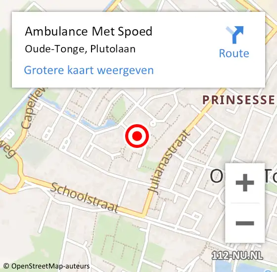 Locatie op kaart van de 112 melding: Ambulance Met Spoed Naar Oude-Tonge, Plutolaan op 19 oktober 2022 10:26