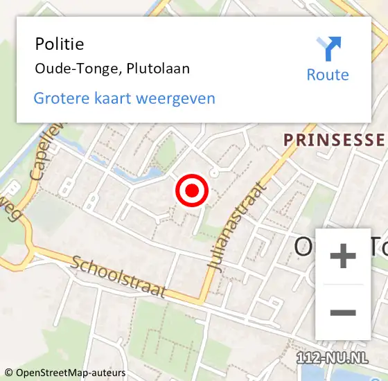 Locatie op kaart van de 112 melding: Politie Oude-Tonge, Plutolaan op 19 oktober 2022 10:27