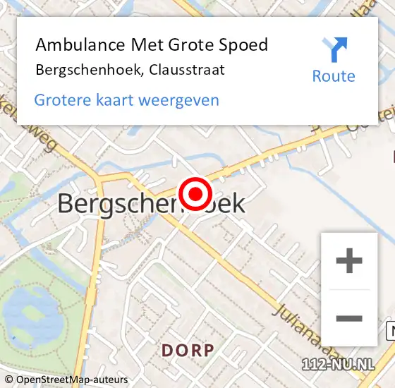 Locatie op kaart van de 112 melding: Ambulance Met Grote Spoed Naar Bergschenhoek, Clausstraat op 19 oktober 2022 10:30