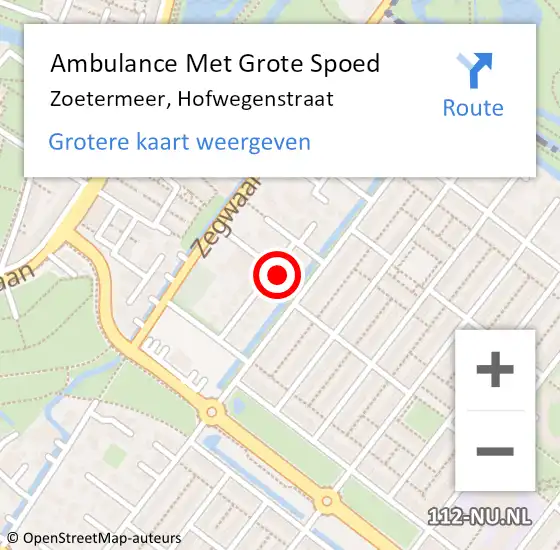 Locatie op kaart van de 112 melding: Ambulance Met Grote Spoed Naar Zoetermeer, Hofwegenstraat op 19 oktober 2022 10:38