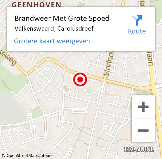 Locatie op kaart van de 112 melding: Brandweer Met Grote Spoed Naar Valkenswaard, Carolusdreef op 19 oktober 2022 10:45