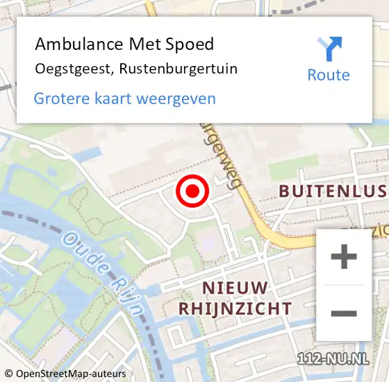 Locatie op kaart van de 112 melding: Ambulance Met Spoed Naar Oegstgeest, Rustenburgertuin op 19 oktober 2022 11:02