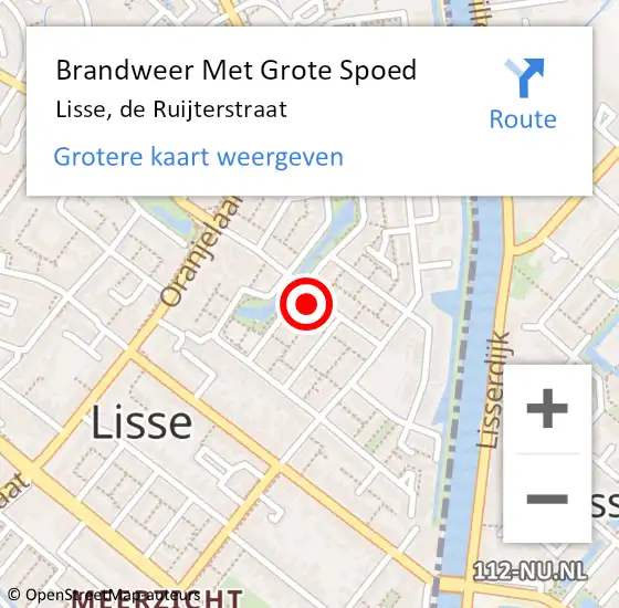 Locatie op kaart van de 112 melding: Brandweer Met Grote Spoed Naar Lisse, de Ruijterstraat op 19 oktober 2022 11:21