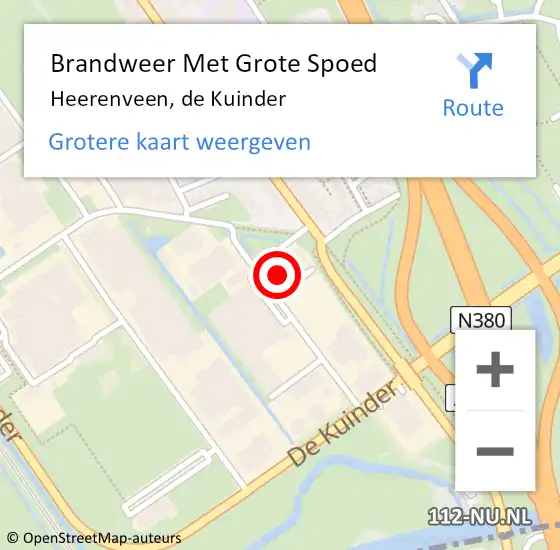 Locatie op kaart van de 112 melding: Brandweer Met Grote Spoed Naar Heerenveen, de Kuinder op 19 oktober 2022 11:36