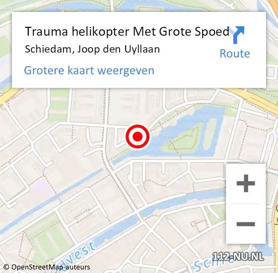 Locatie op kaart van de 112 melding: Trauma helikopter Met Grote Spoed Naar Schiedam, Joop den Uyllaan op 19 oktober 2022 12:01