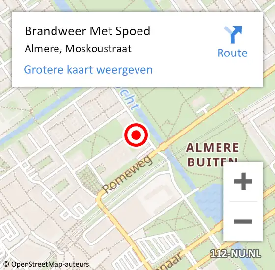 Locatie op kaart van de 112 melding: Brandweer Met Spoed Naar Almere, Moskoustraat op 19 oktober 2022 12:19