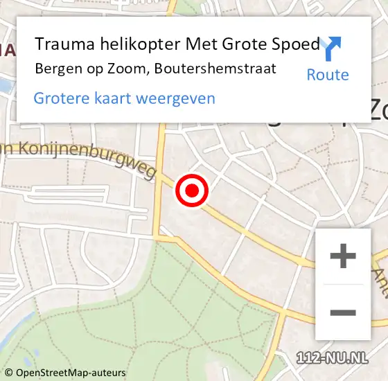 Locatie op kaart van de 112 melding: Trauma helikopter Met Grote Spoed Naar Bergen op Zoom, Boutershemstraat op 19 oktober 2022 12:27