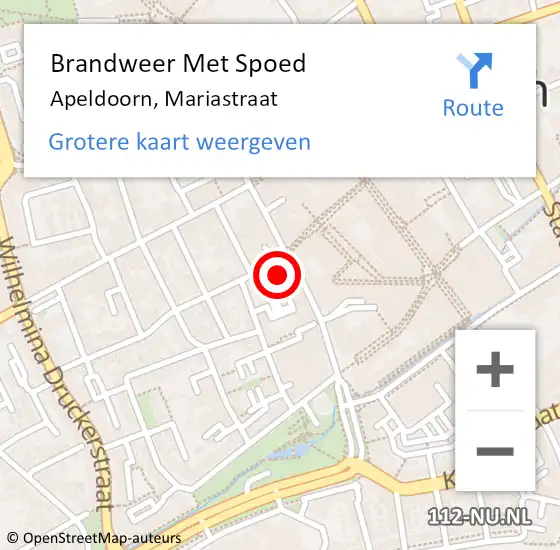 Locatie op kaart van de 112 melding: Brandweer Met Spoed Naar Apeldoorn, Mariastraat op 19 oktober 2022 12:57