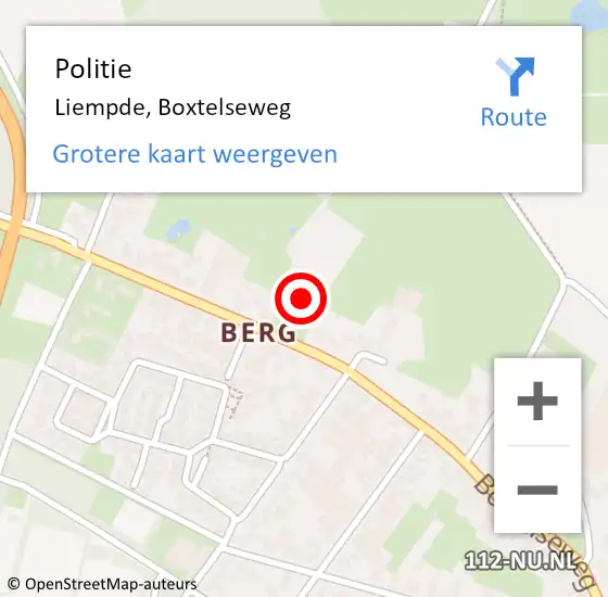 Locatie op kaart van de 112 melding: Politie Liempde, Boxtelseweg op 19 oktober 2022 13:01