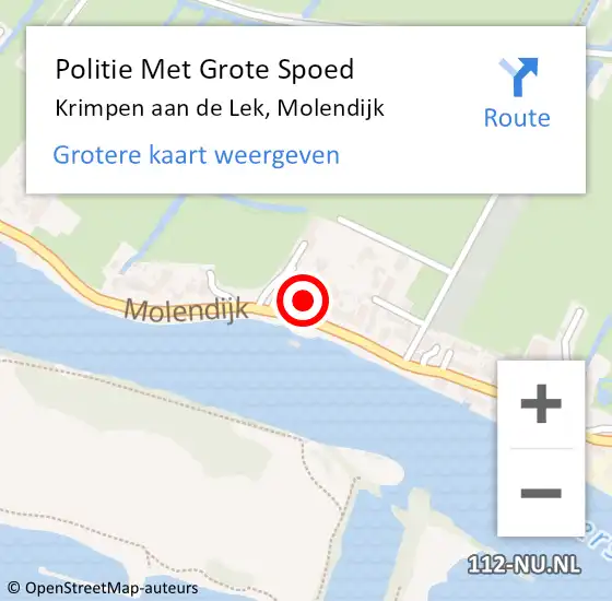 Locatie op kaart van de 112 melding: Politie Met Grote Spoed Naar Krimpen aan de Lek, Molendijk op 19 oktober 2022 13:09