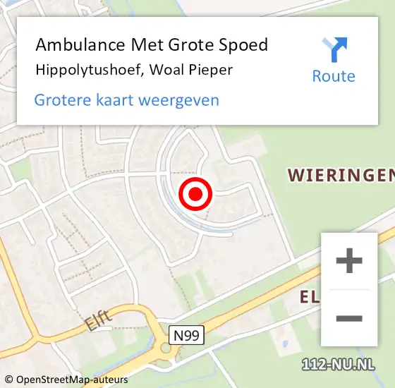 Locatie op kaart van de 112 melding: Ambulance Met Grote Spoed Naar Hippolytushoef, Woal Pieper op 19 oktober 2022 13:26