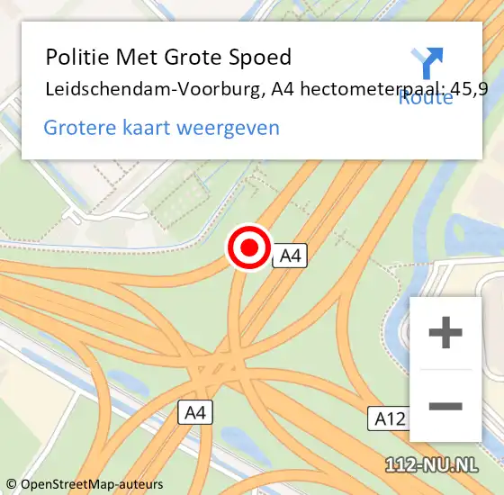 Locatie op kaart van de 112 melding: Politie Met Grote Spoed Naar Leidschendam-Voorburg, A4 hectometerpaal: 45,9 op 19 oktober 2022 13:36