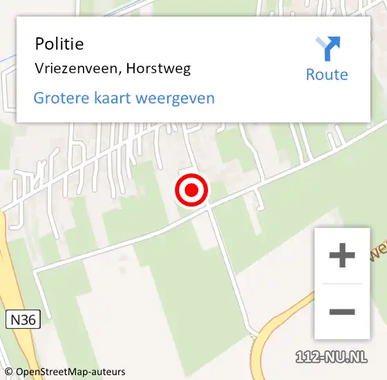 Locatie op kaart van de 112 melding: Politie Vriezenveen, Horstweg op 19 oktober 2022 13:51