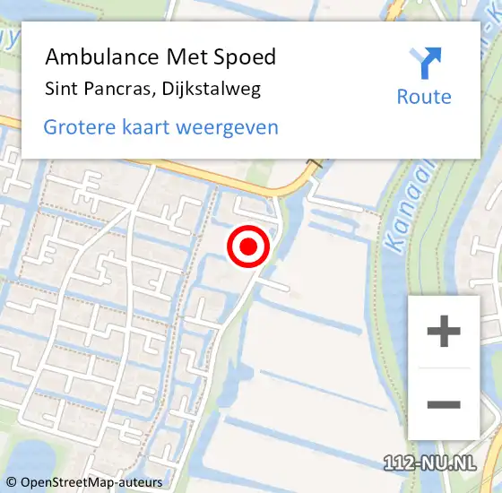 Locatie op kaart van de 112 melding: Ambulance Met Spoed Naar Sint Pancras, Dijkstalweg op 19 oktober 2022 13:57