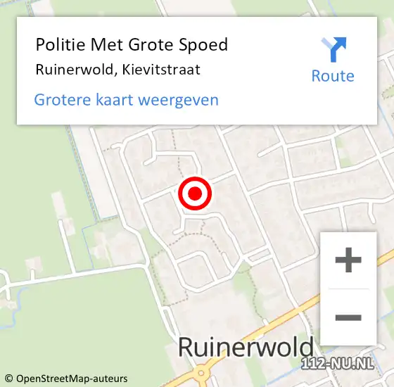 Locatie op kaart van de 112 melding: Politie Met Grote Spoed Naar Ruinerwold, Kievitstraat op 19 oktober 2022 14:05