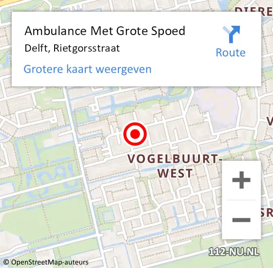 Locatie op kaart van de 112 melding: Ambulance Met Grote Spoed Naar Delft, Rietgorsstraat op 2 augustus 2014 01:26