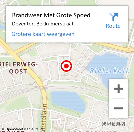 Locatie op kaart van de 112 melding: Brandweer Met Grote Spoed Naar Deventer, Bekkumerstraat op 19 oktober 2022 14:37