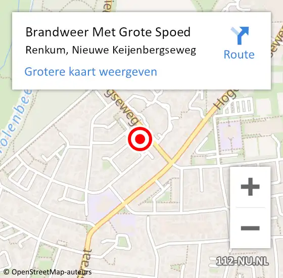 Locatie op kaart van de 112 melding: Brandweer Met Grote Spoed Naar Renkum, Nieuwe Keijenbergseweg op 19 oktober 2022 14:51