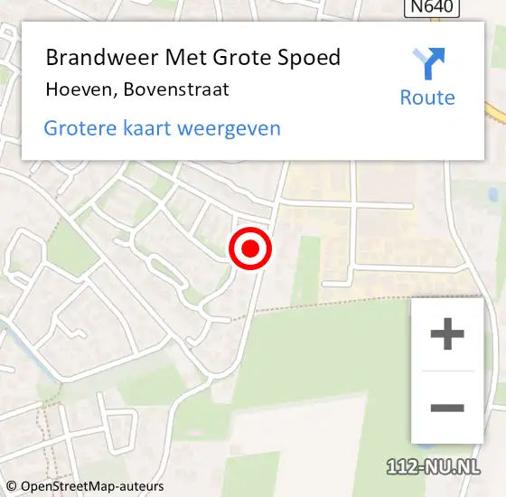 Locatie op kaart van de 112 melding: Brandweer Met Grote Spoed Naar Hoeven, Bovenstraat op 19 oktober 2022 14:57