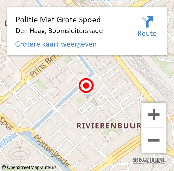 Locatie op kaart van de 112 melding: Politie Met Grote Spoed Naar Den Haag, Boomsluiterskade op 19 oktober 2022 15:04