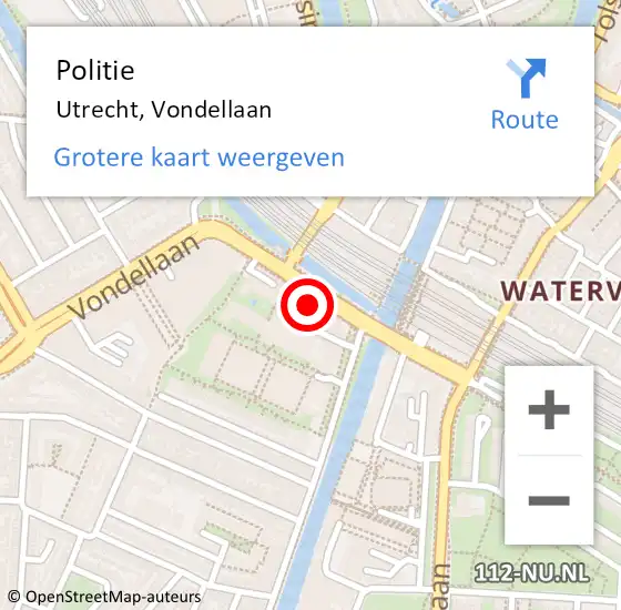 Locatie op kaart van de 112 melding: Politie Utrecht, Vondellaan op 19 oktober 2022 15:08