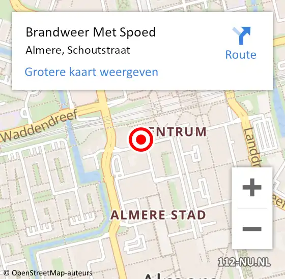 Locatie op kaart van de 112 melding: Brandweer Met Spoed Naar Almere, Schoutstraat op 19 oktober 2022 15:09