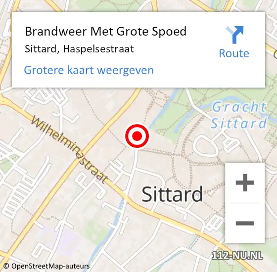 Locatie op kaart van de 112 melding: Brandweer Met Grote Spoed Naar Sittard, Haspelsestraat op 19 oktober 2022 15:16